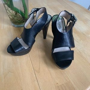 MICHAEL KORS Black Leather Platform Heels